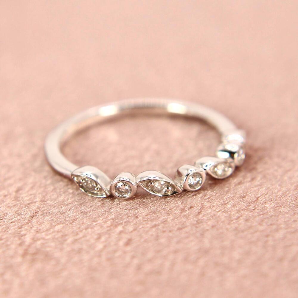 10kt White Gold Diamond Stacker Ring 0.06 cttw Delicate Band Size 4.5